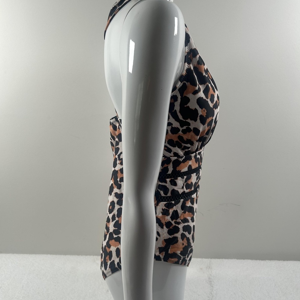 Tempt Me Swimsuit Womens Medium Leopard Print One Piece Plunge Crossback Wrap - Picture 3 of 16